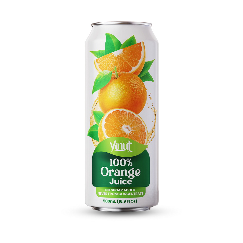 011_100% Orange Can 500ml Vinut 100% Orange Juice, No Sugar Added, Never From Concentrate, Slim Can, 16.9 fl oz 500 mL - Image 1