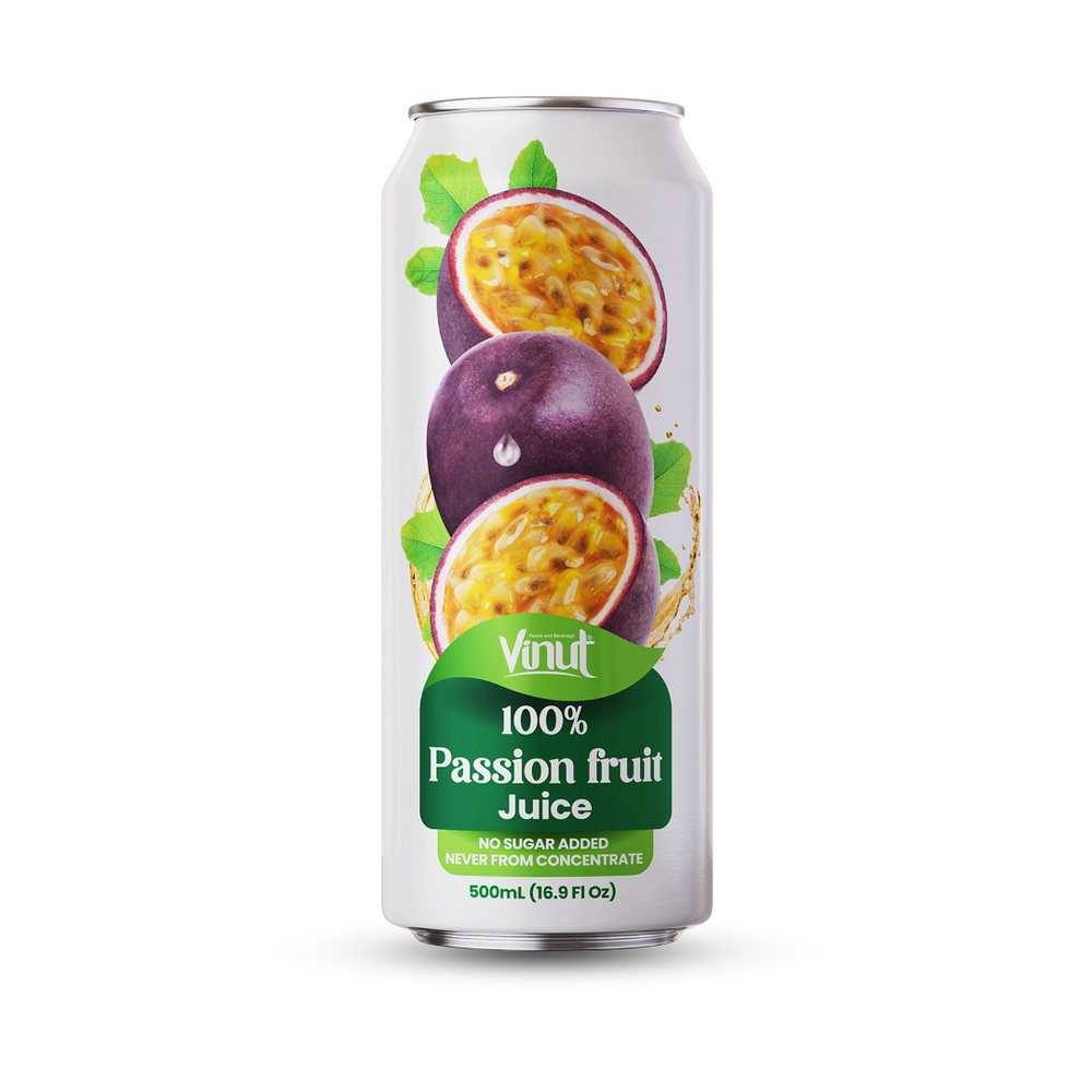 013_100% Passion Fruit Can 500ml Vinut 100% Passion fruit Juice, No Sugar Added, Never From Concentrate, Slim Can, 16.9 fl oz 500 mL - Image 1
