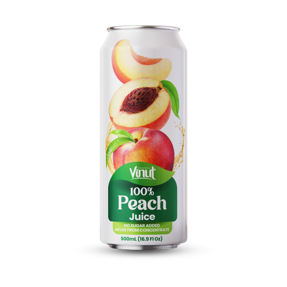014_100% Peach Can 500ml Vinut 100% Peach Juice, No Sugar Added, Never From Concentrate, Slim Can, 16.9 fl oz 500 mL - Image 1