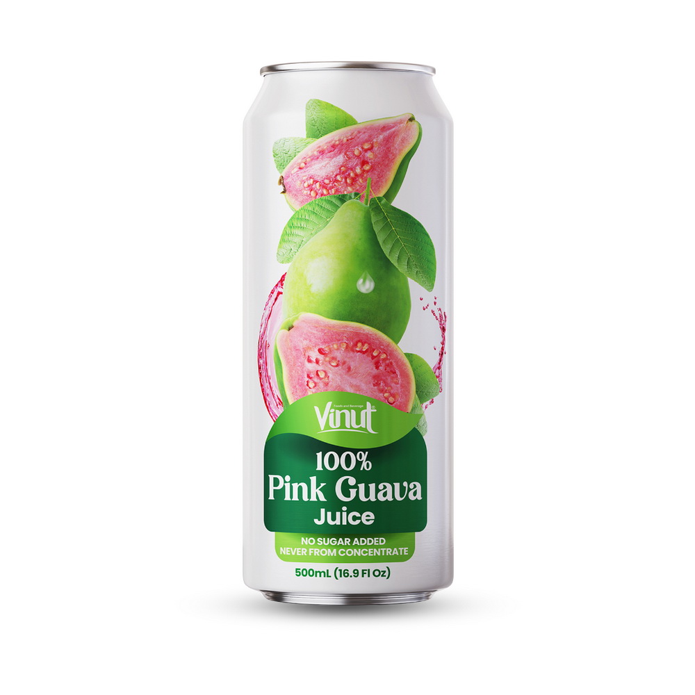 016_100% Pink Guava Can 500ml Vinut 100% Pink Guava Juice, No Sugar Added, Never From Concentrate, Slim Can, 16.9 fl oz 500 mL - Image 1