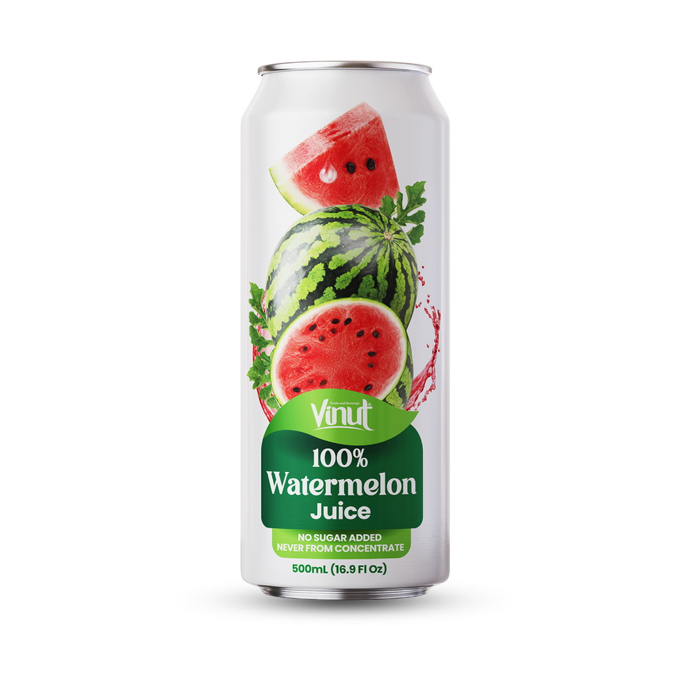 019_100% Watermelon Can 500ml Vinut 100% Watermelon Juice, No Sugar Added, Never From Concentrate, Slim Can, 16.9 fl oz 500 mL - Image 1