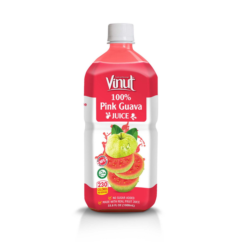 026_100-Pink-Guava-PET-Bottle-1L-1.jpg VINUT 100% Pink Guava Juice, No Added Sugar, 33.8 fl oz (1,000 mL) PET Bottle - Image 1