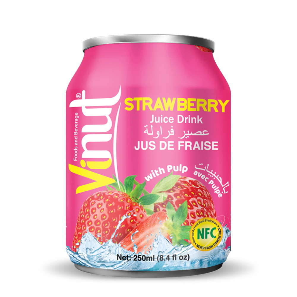 041_Strawberry-Can-330ml-Short-1.jpg VINUT Strawberry Juice Drink with Pulp, 8.4 fl oz (250 mL) Can - Image 1