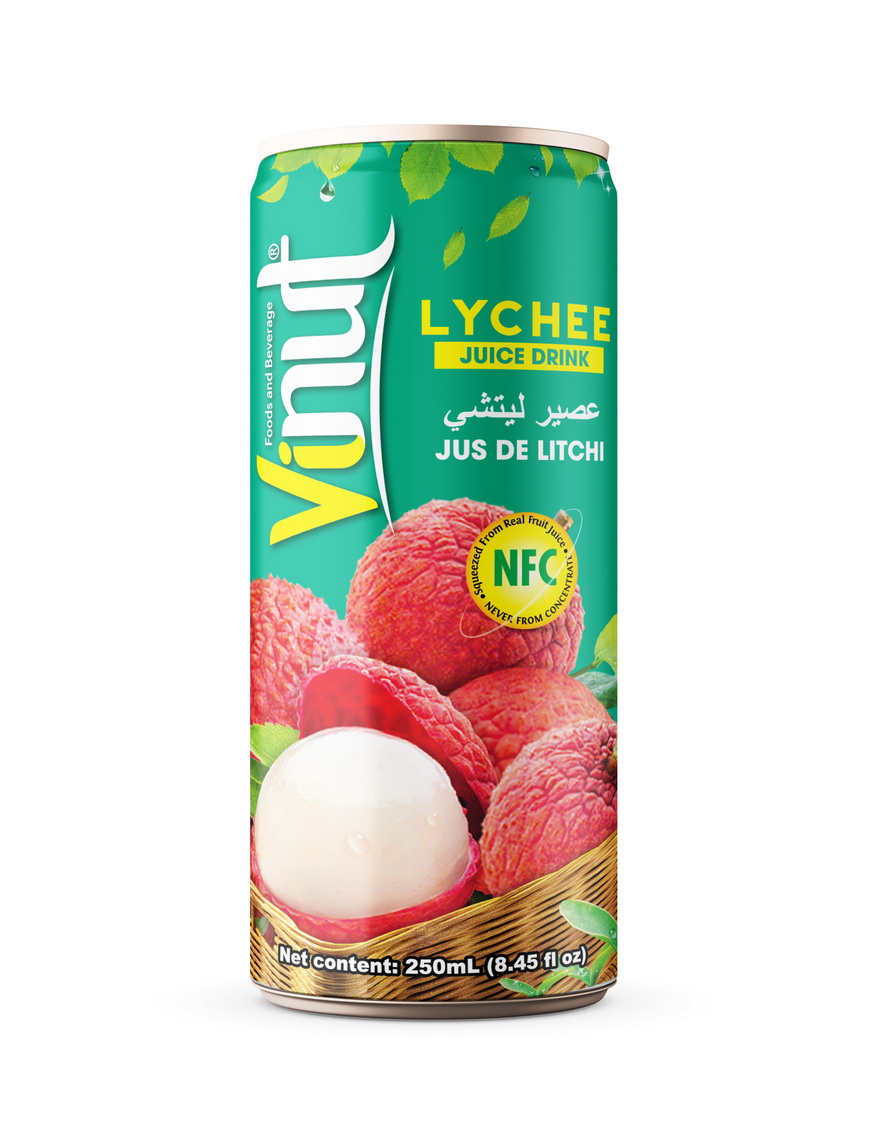 043_Lychee-Can-250ml-Slim-1.jpg VINUT Lychee Juice Drink, 8.45 fl oz (250 mL) Slim Can - Image 1