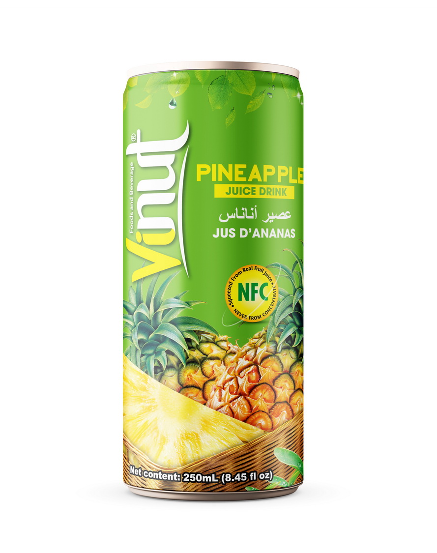 047_Pineapple-Can-250ml-Slim-1.jpg VINUT Pineapple Juice Drink, 8.45 fl oz (250 mL) Slim Can - Image 1