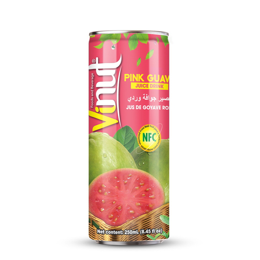 048_Pink-Guava-Can-330ml-Slim-1.jpg VINUT Pink Guava Juice Drink, 8.45 fl oz (250 mL) Slim Can - Image 1
