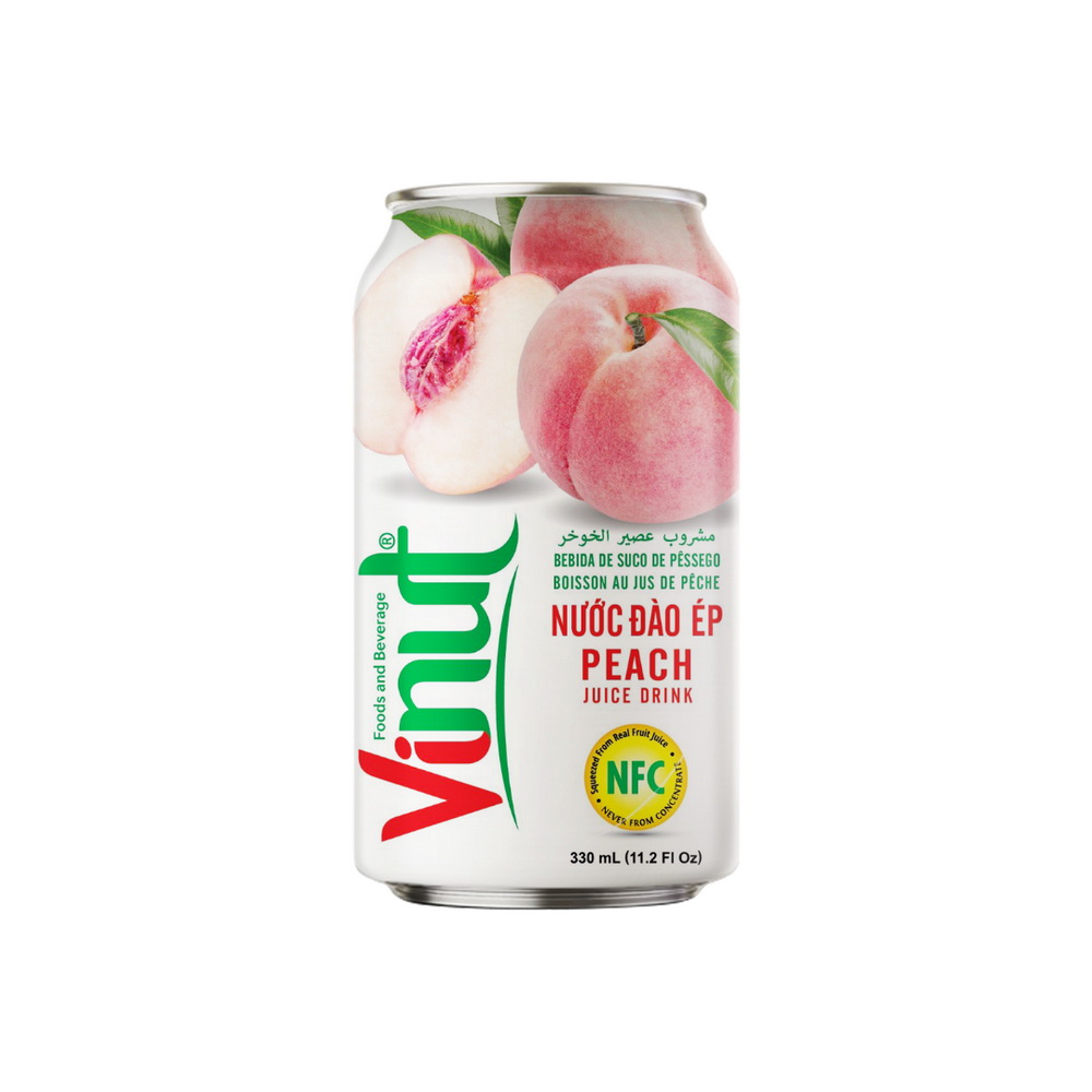 067_Peach-Can-330ml-1.jpg VINUT Peach Juice Drink, 11.1 fl oz (330 mL) Can - Image 1