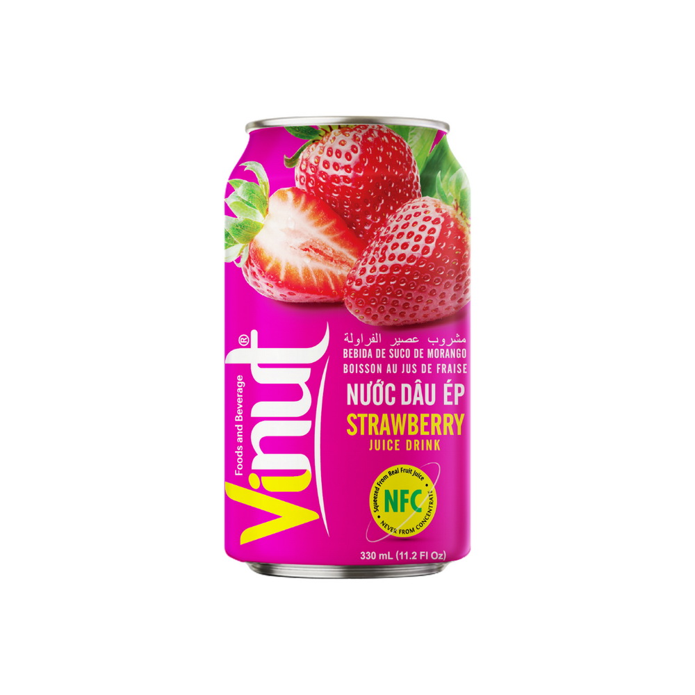 073_Strawberry-Can-330ml-1.jpg VINUT Strawberry Juice Drink, 11.1 fl oz (330 mL) Can - Image 1