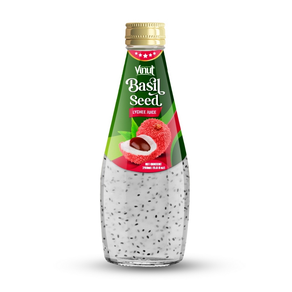 092_Lychee-Basil-Seed-Glass-Bottle-290ml-1.jpg Vinut Lychee Basil Seed Juice, Glass Bottle, 9.8 fl oz (290 mL) - Image 1