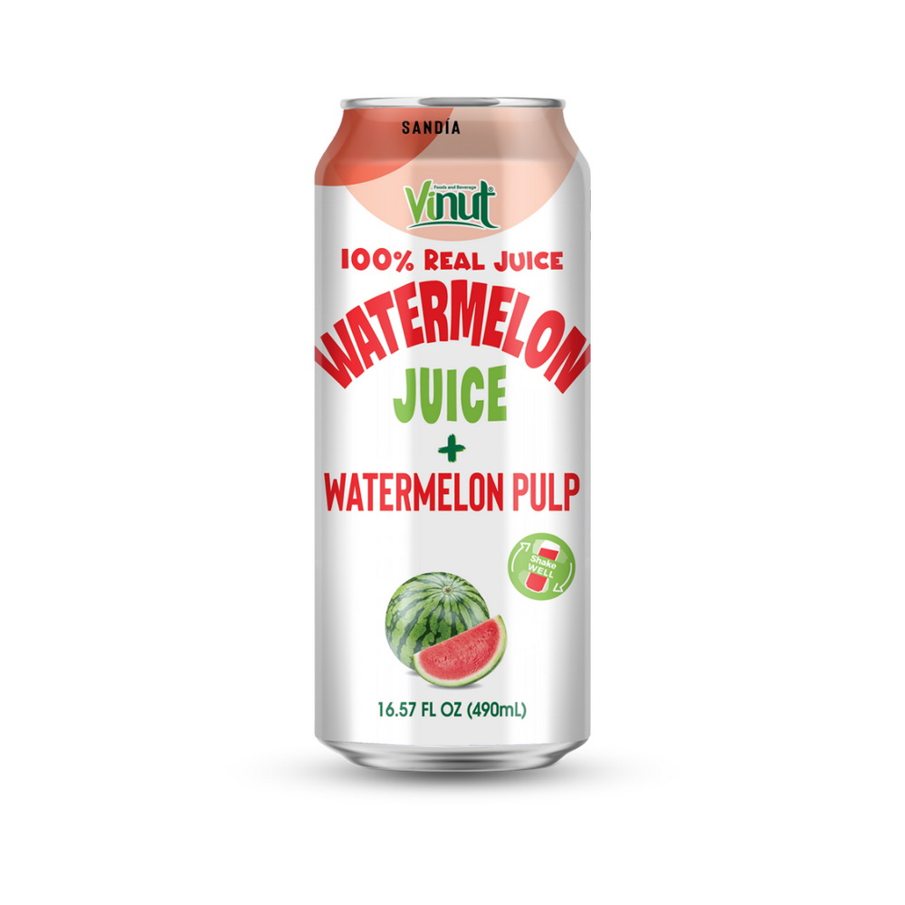 100% Watermelon Pulp Can 490ml Vinut 100% Real Juice Watermelon Juice + Watermelon Pulp, Can, 16.57 fl oz 490 mL - Image 1