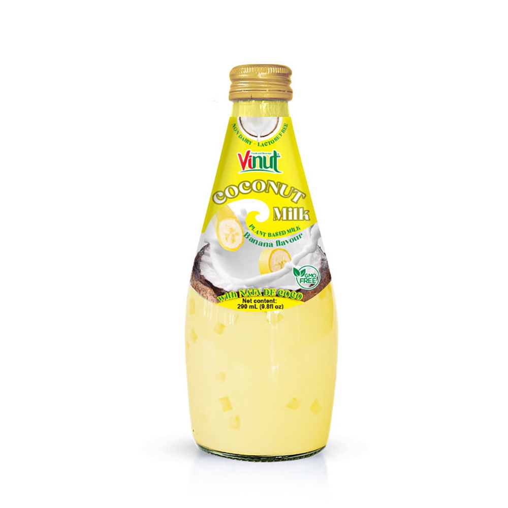 107_Banana-Coconut-Milk-Glass-Bottle-290ml-1.jpg Vinut Coconut Milk, Banana Flavour, Plant Based Milk, With Nata De Coco, Non Dairy, Lactose Free, GMO Free, Glass Bottle, 9.8 fl oz (290 mL) - Image 1