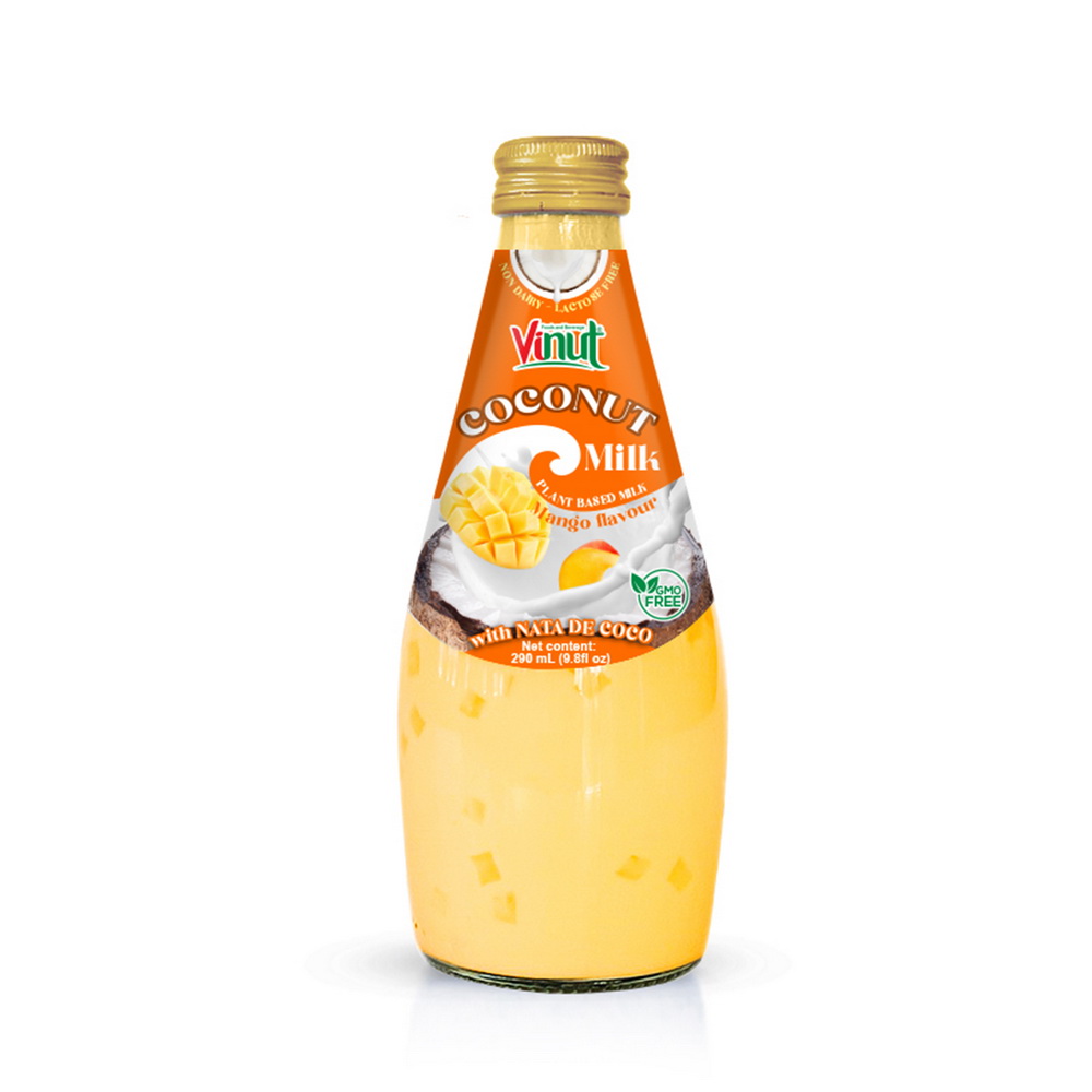 109_Mango-Coconut-Milk-Glass-Bottle-290ml-1-1.jpg Vinut Coconut Milk, Mango Flavour, Plant Based Milk, With Nata De Coco, Non Dairy, Lactose Free, GMO Free, Glass Bottle, 9.8 fl oz (290 mL) - Image 1