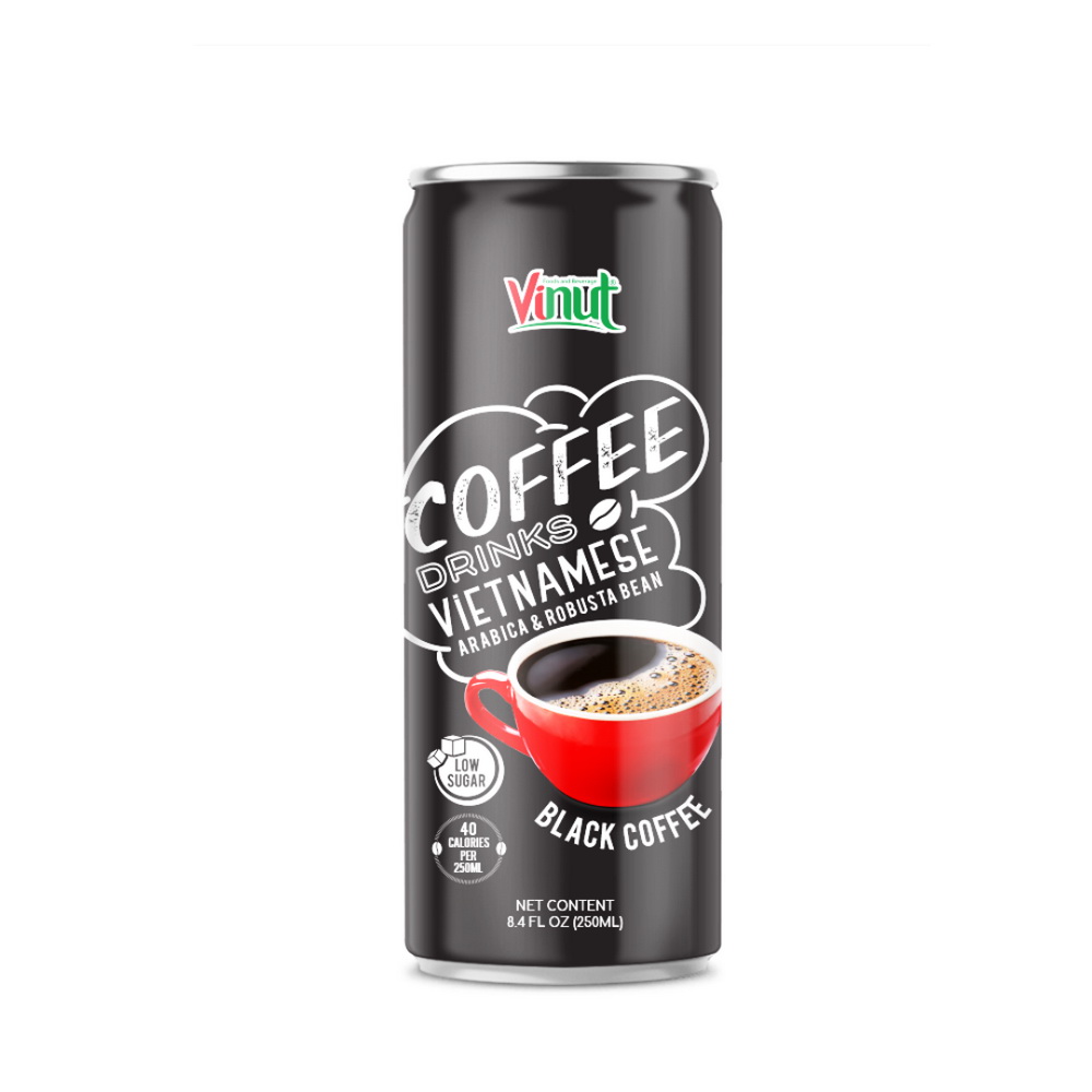 121_Black-Coffee-Can-250ml-1.jpg Vinut Vietnamese Black Coffee Drink, Arabica & Robusta Bean, Low Sugar, 40 Calories, Slim Can, 8.4 fl oz (250 mL) - Image 1