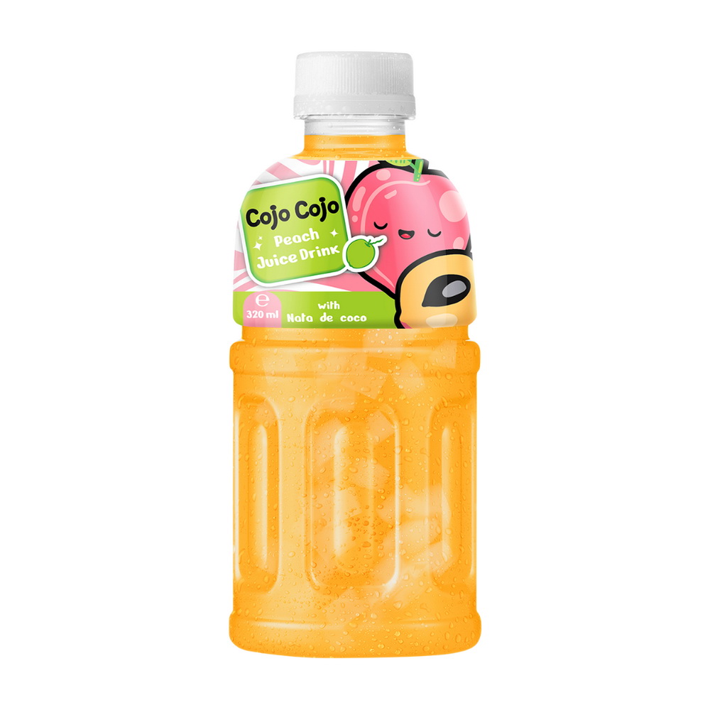 136_Peach-Cojo-Cojo-PET-Bottle-320ml-1-1.jpg Vinut Peach Juice Drink, With Nata De Coco, PET Bottle, (320 mL) - Image 1
