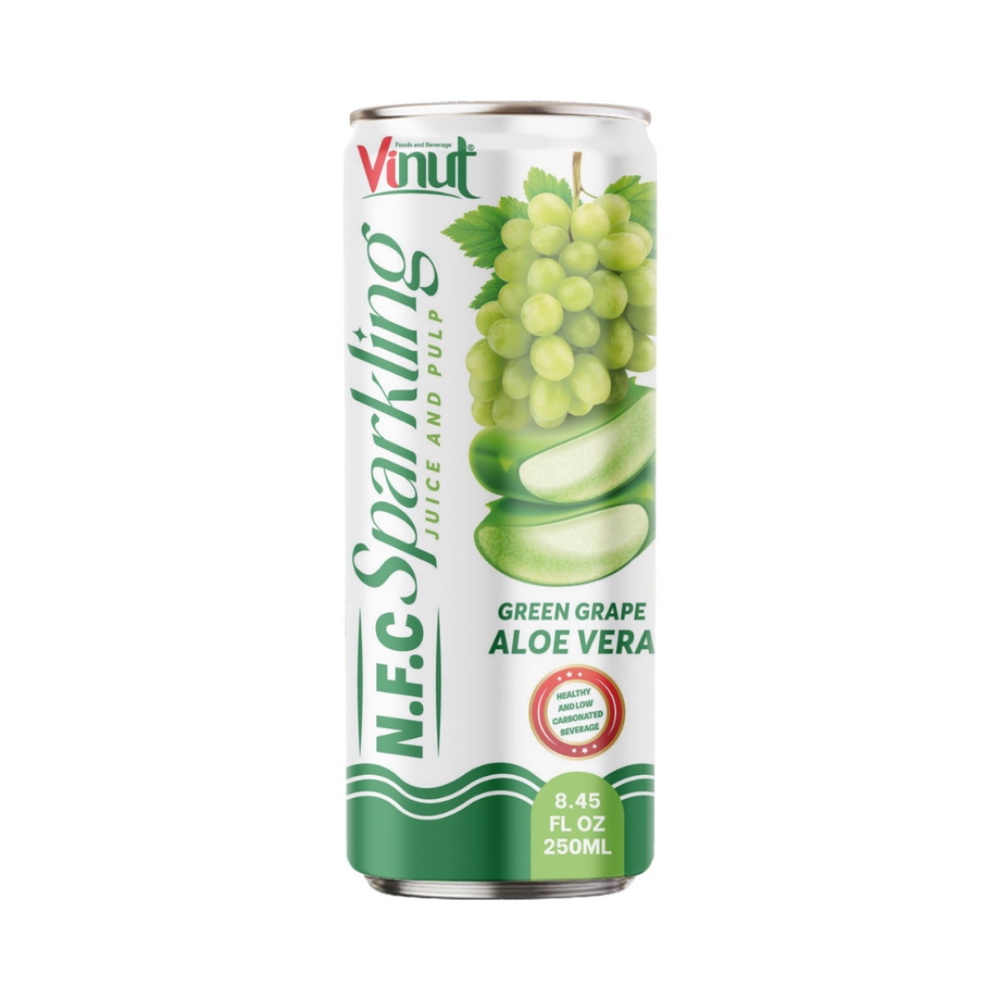 144_Green-Grape-Aloe-Vera-NFC-Sparkling-Can-250ml-1.jpg Vinut Green Grape Aloe Vera N.F.C Sparkling Juice and Pulp, Healthy and Low Carbonated Beverage, Slim Can, 8.45 fl oz (250 mL) - Image 1