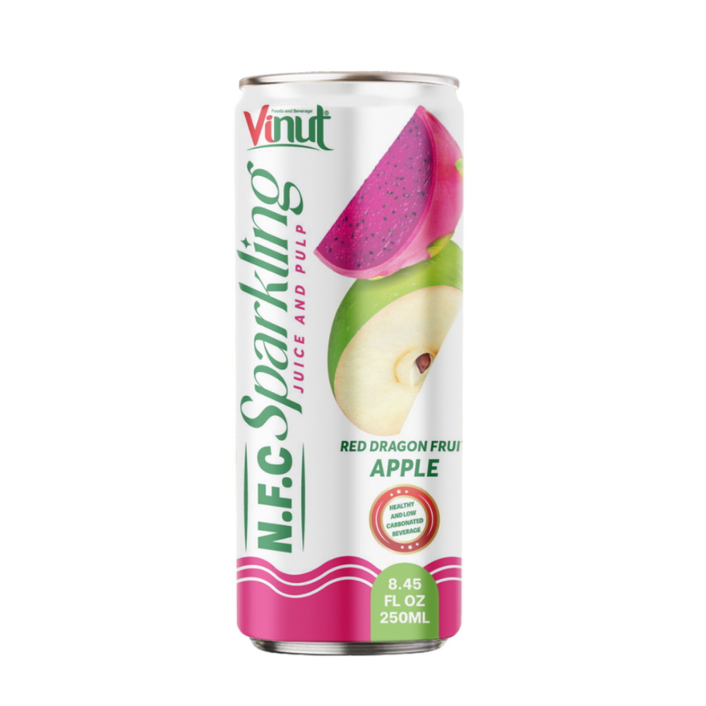 146_Red-Dragon-Apple-NFC-Sparkling-250ml-1.jpg Vinut Red Dragon Fruit Apple N.F.C Sparkling Juice and Pulp, Healthy and Low Carbonated Beverage, Slim Can, 8.45 fl oz (250 mL) - Image 1