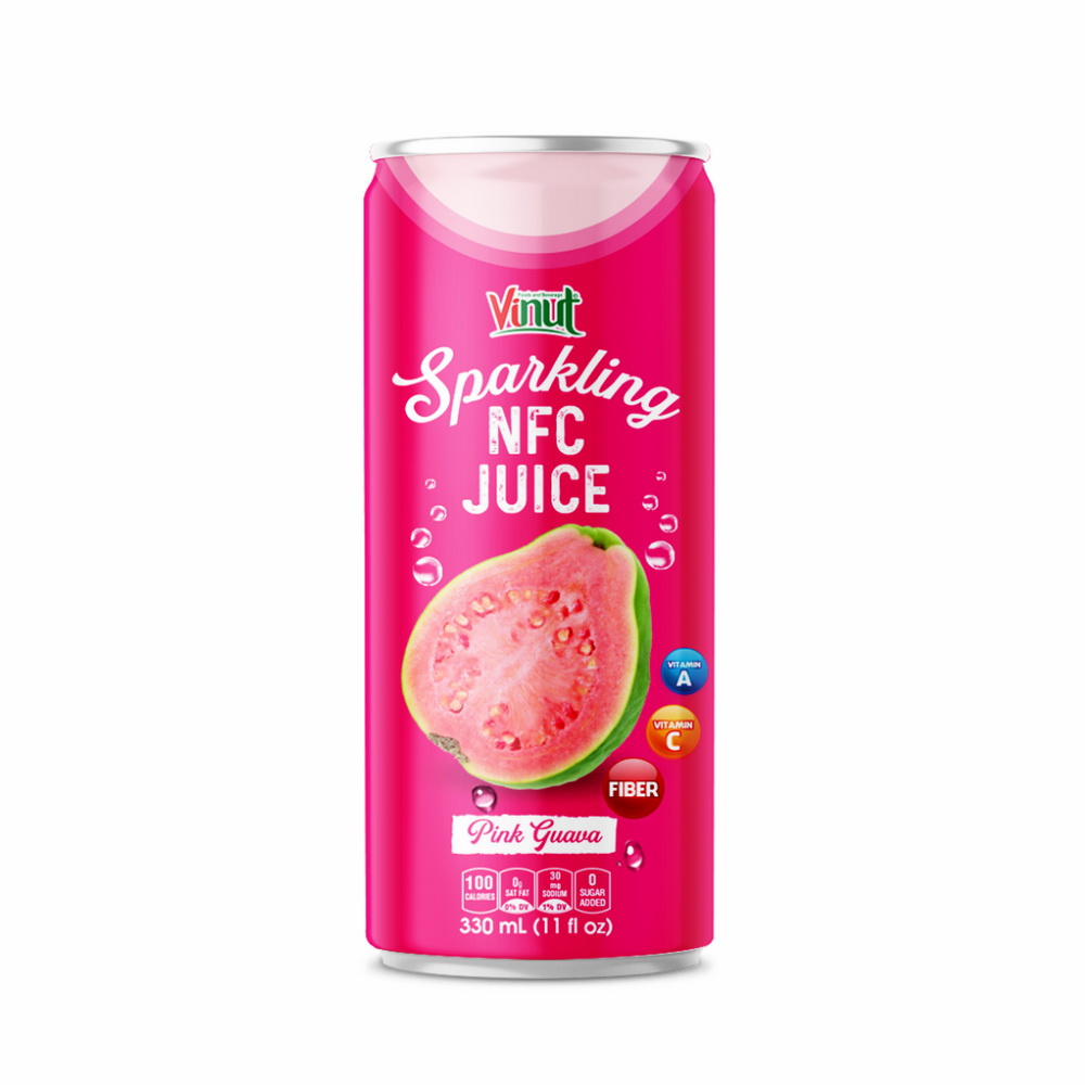150_Pink-Guava-NFC-Sparkling-Can-330ml-1.jpg Vinut Pink Guava Sparkling NFC Juice, 0 Sugar Added, Slim Can, 11 fl oz (330 mL) - Image 1