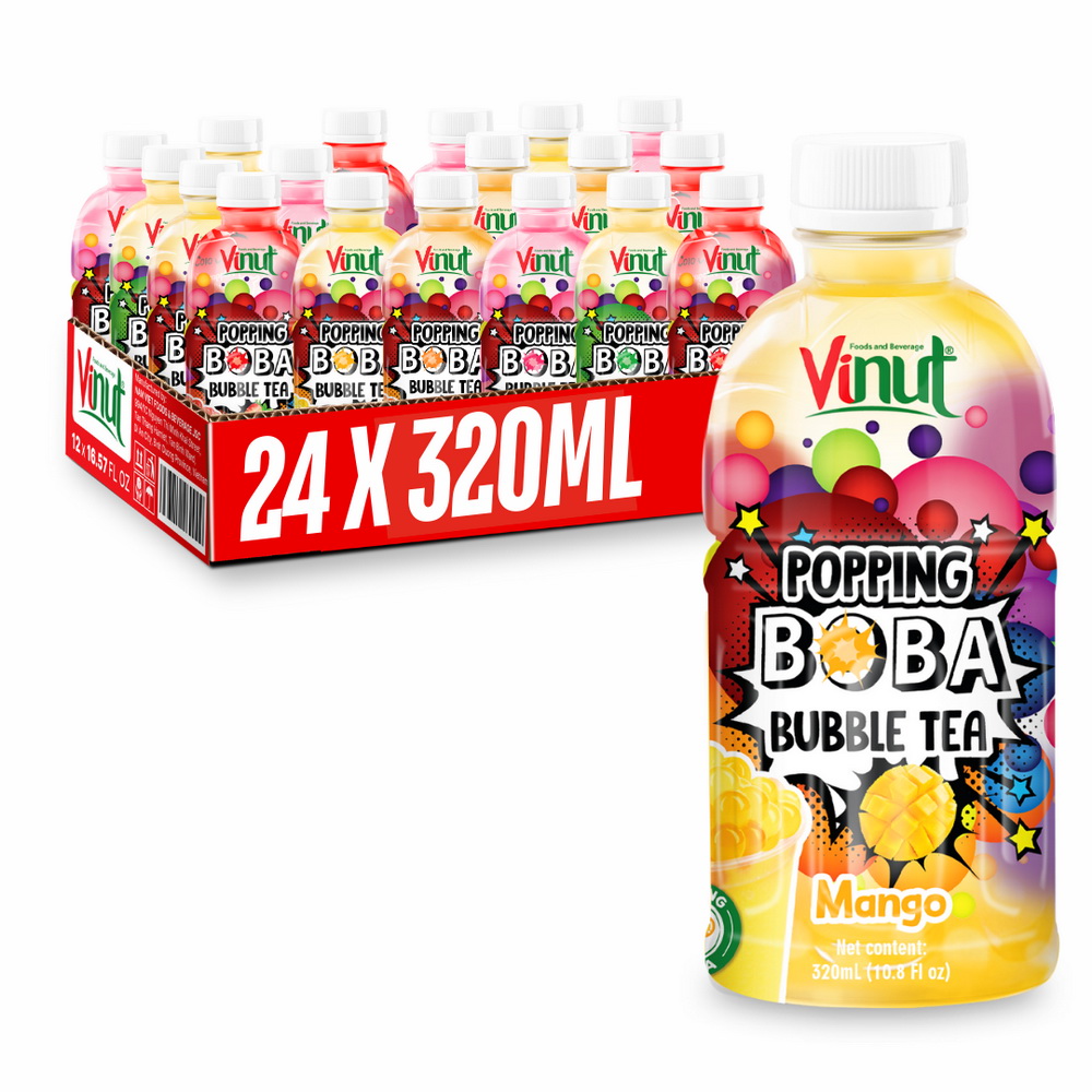 154_mango_boba_tea-1.jpg Vinut Mango Popping Boba Bubble Tea, PET Bottle, 10.8 fl oz (320 mL) - Image 1