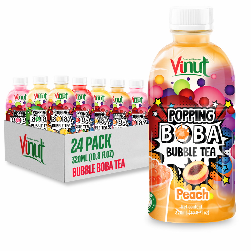 155_peach_boba_tea-1.jpg Vinut Peach Popping Boba Bubble Tea, PET Bottle, 10.8 fl oz (320 mL) - Image 1