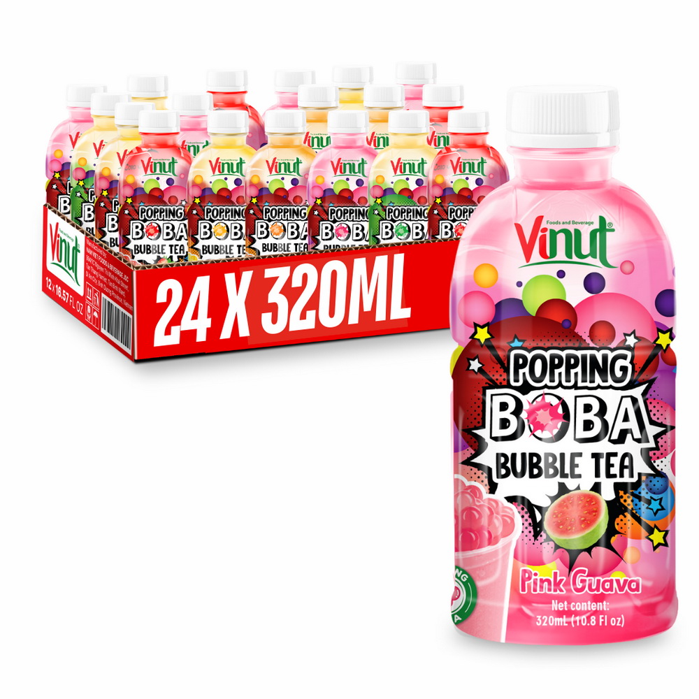 157_pink-guava_boba_tea-1.jpg Vinut Pink Guava Popping Boba Bubble Tea, PET Bottle, 10.8 fl oz (320 mL) - Image 1
