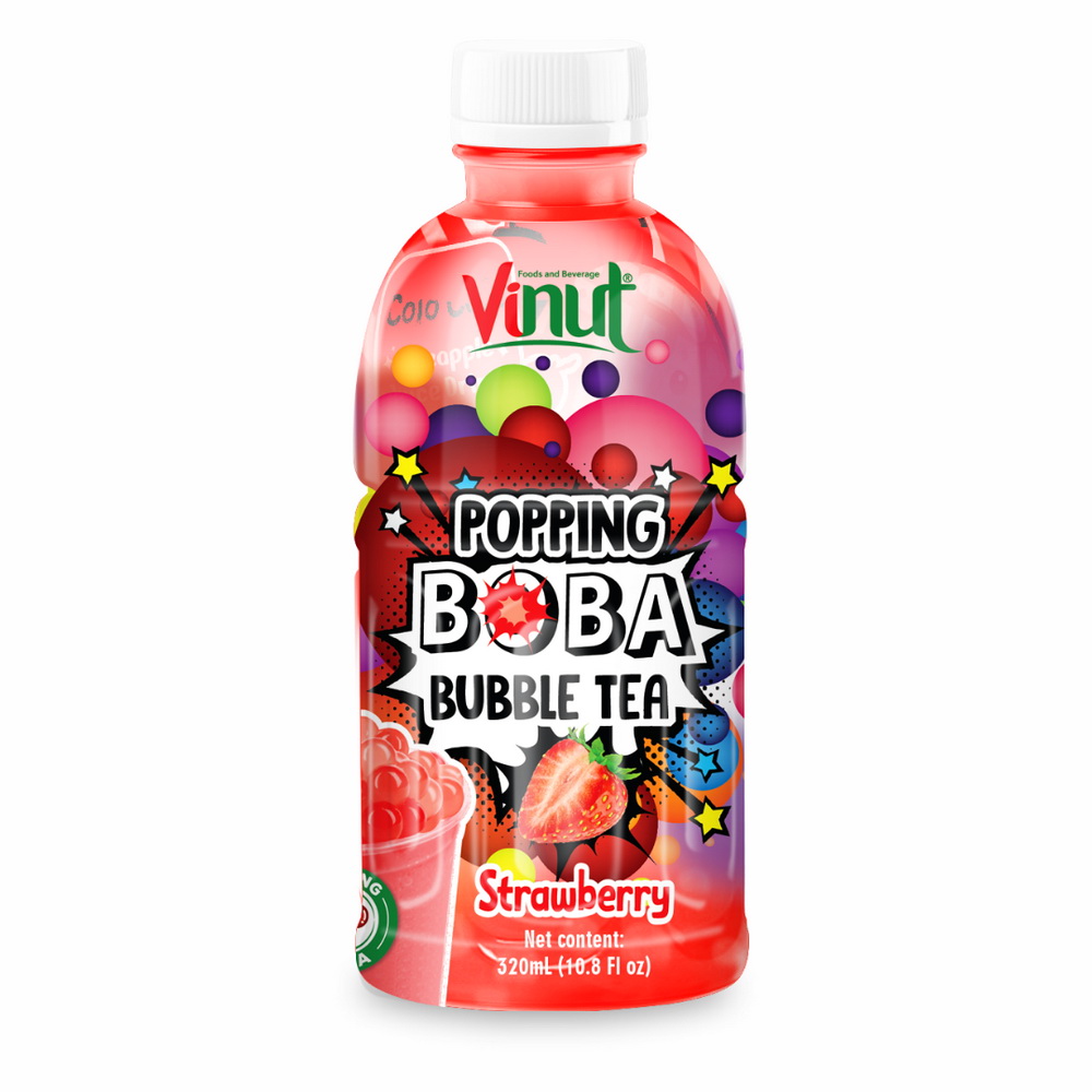 159_strawbeey_boba_tea-1.jpg Vinut Strawberry Popping Boba Bubble Tea, PET Bottle, 10.8 fl oz (320 mL) - Image 1