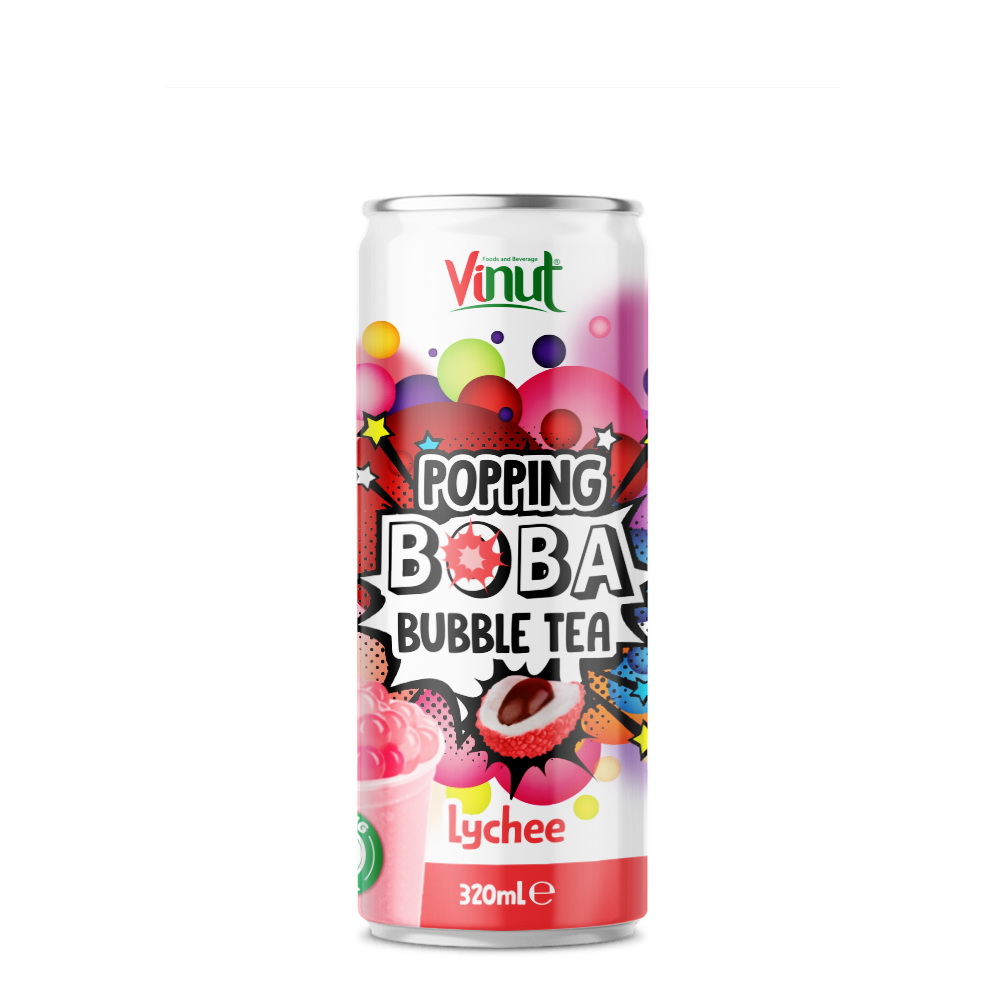 160_Lychee-Popping-Boba-Can-320ml_boba_tea-1.jpg Vinut Lychee Popping Boba Bubble Tea, Slim Can, (320 mL) - Image 1