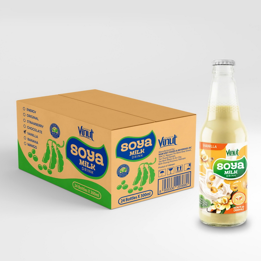 171_Vanilla-Soya-Milk-Bottle-300ml-1.jpg Vinut Soya Milk Drink, Vanilla, Non GMO, 100% Pure Soybean, Glass Bottle, 10.14 fl oz (300 mL) - Image 1