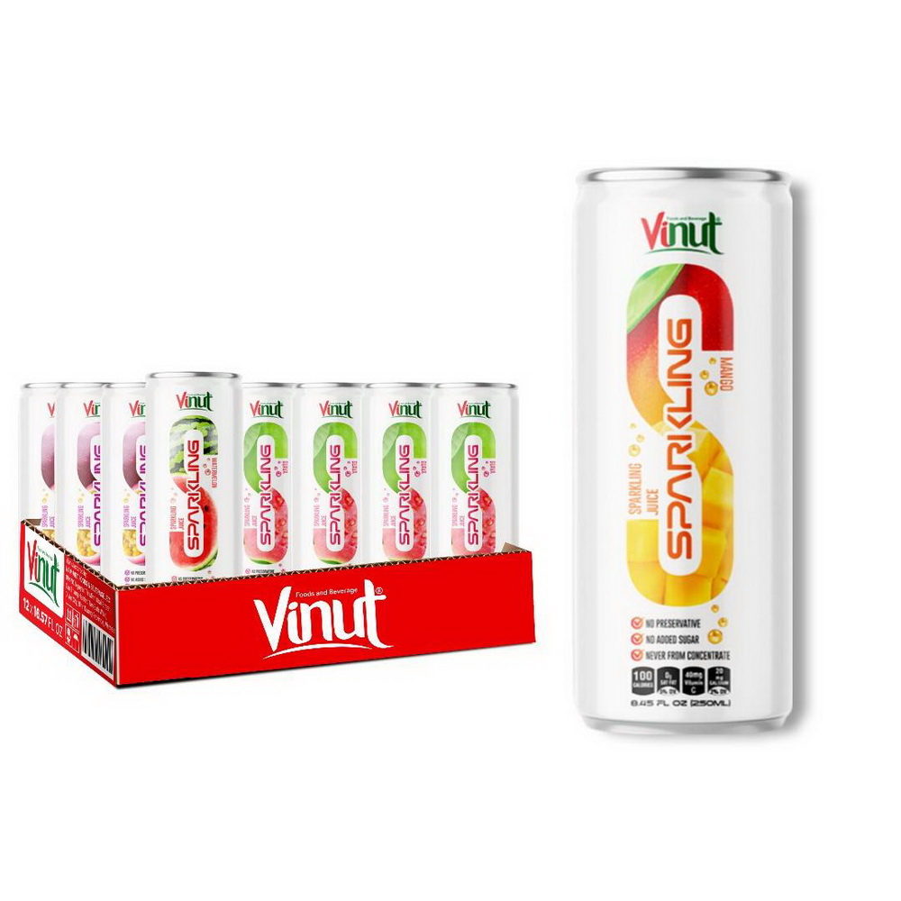 172_Mango-Sparkling-Can-250ml-1.jpg Vinut Mango Sparkling Juice, No Preservative, No Added Sugar, Never From Concentrate, Slim Can, 8.45 fl oz (250 mL) - Image 1