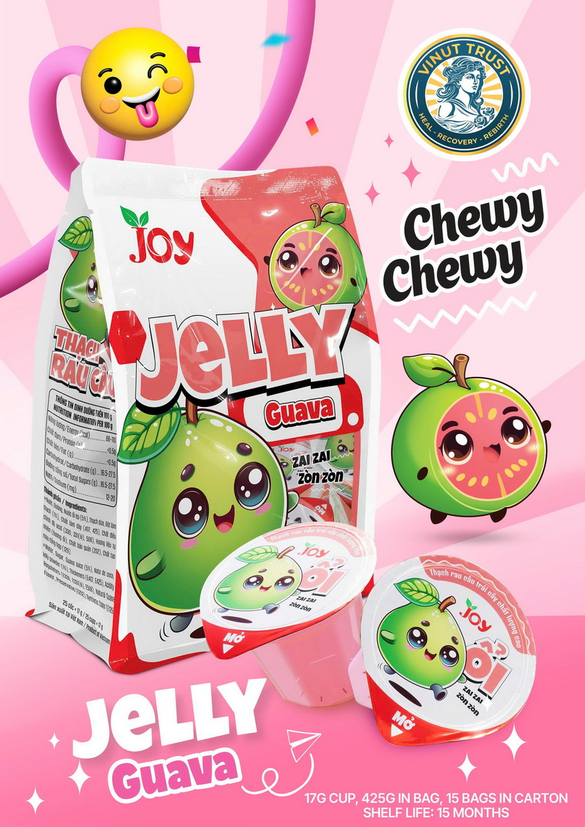 177_Guava-Jelly-Vinut-Trust-1.jpg JOY Guava Jelly, Chewy Chewy, Zai Zai Zon Zòn, Bag (Contains 17g Cups), (425g) - Image 1