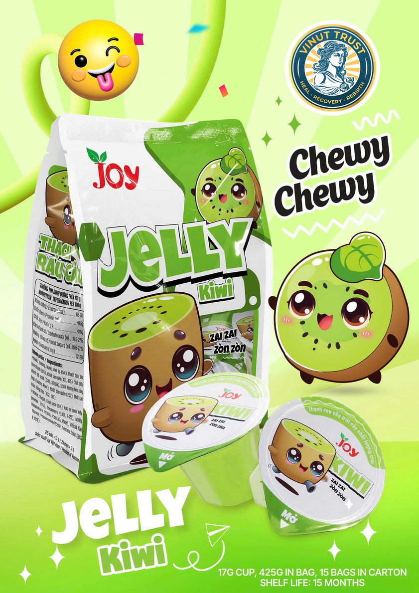 178_Kiwi-Jelly-Vinut-Trust-1.jpg JOY Kiwi Jelly, Chewy Chewy, Zai Zai Zon Zòn, Bag (Contains 17g Cups), (425g) - Image 1