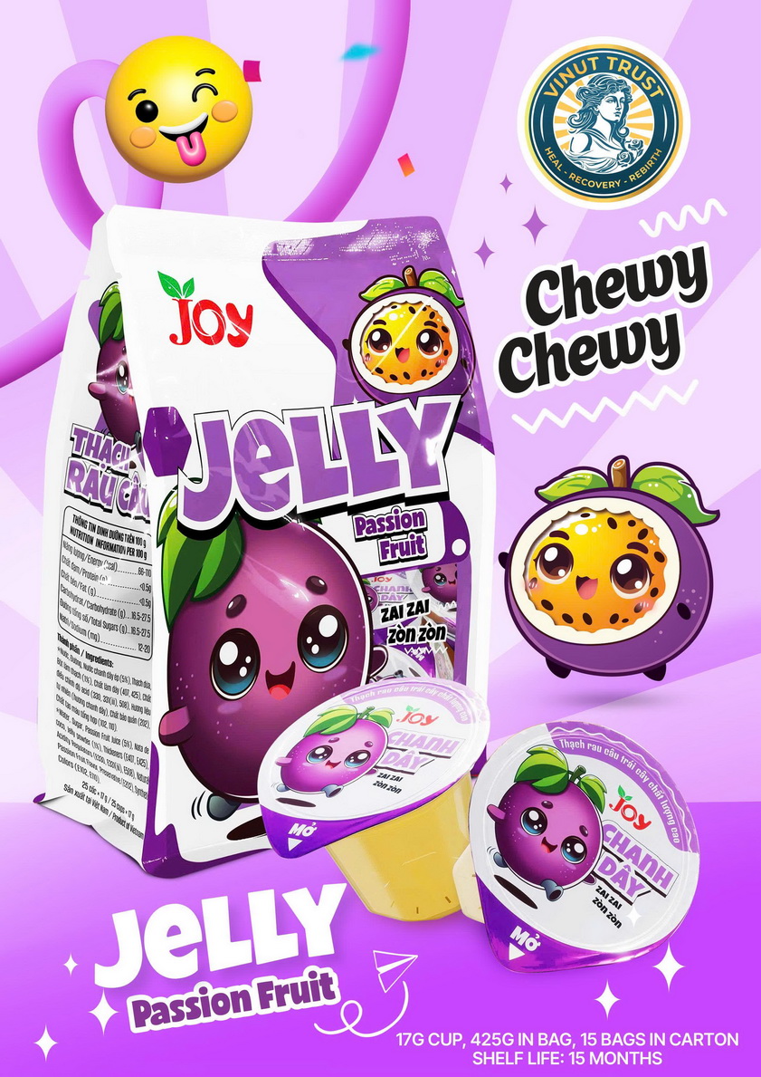 179_Passion-Fruit-Jelly-Vinut-Trust-1.jpg JOY Passion Fruit Jelly, Chewy Chewy, Zai Zai Zon Zòn, Bag (Contains 17g Cups), (425g) - Image 1
