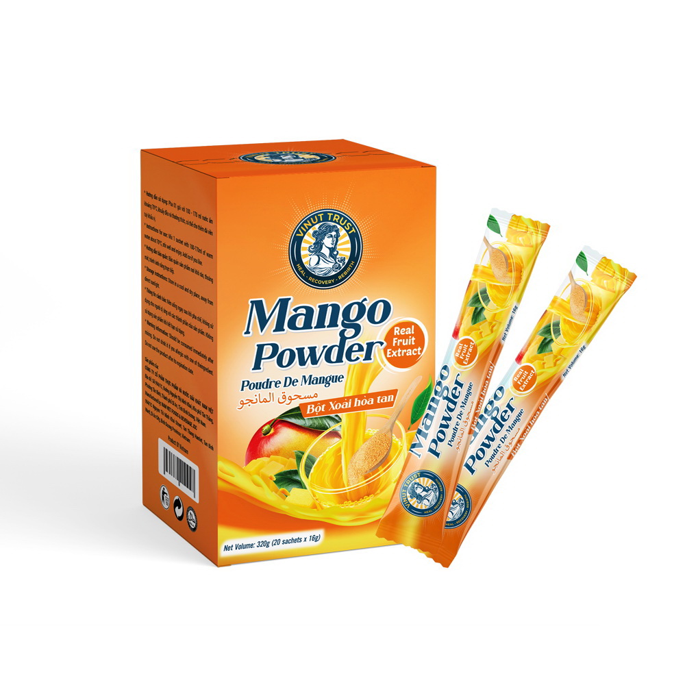 180_Mango-Powder-1.jpg Vinut Trust Mango Powder, Real Fruit Extract, Bột Xoài Hòa Tan, Box (20 Sachets x 16g), (320g) - Image 1