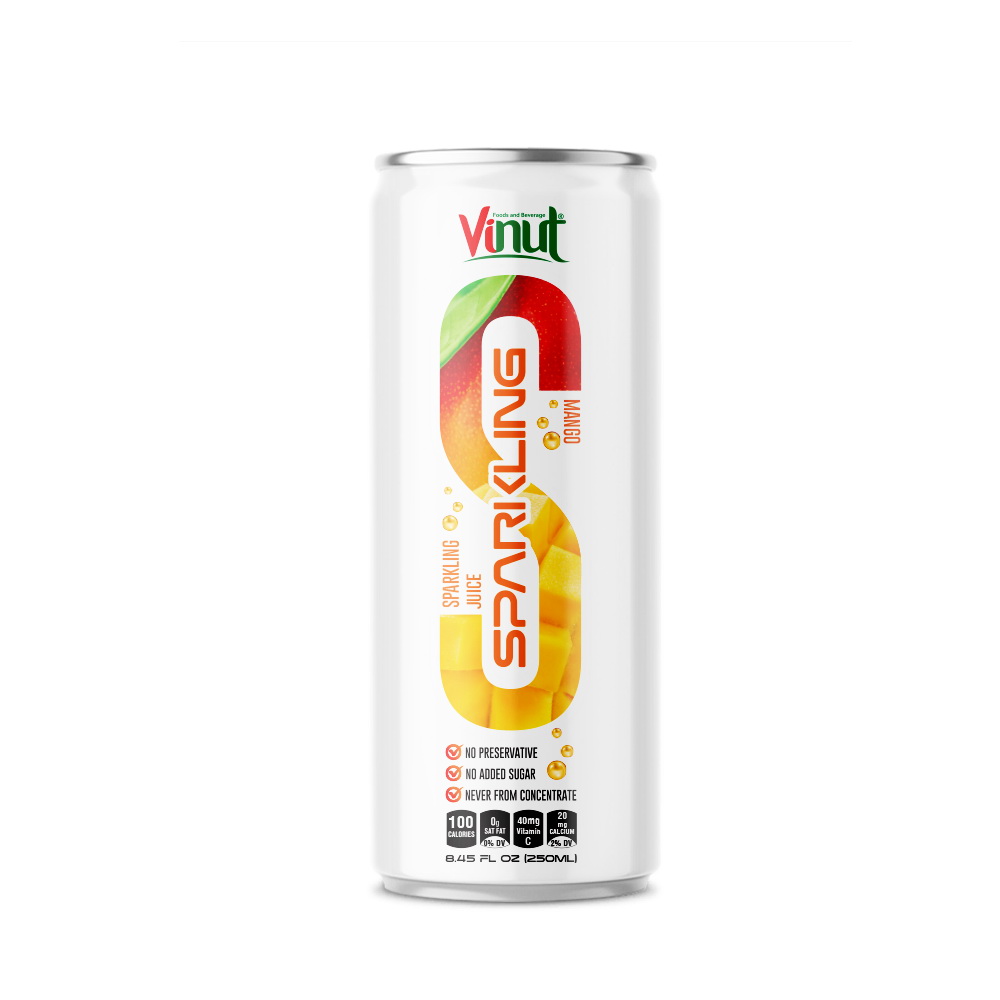 250ml Sparkling Mango juice Vinut Sparkling Mango Juice, No Added Sugar, Slim Can, 8.45 fl oz 250 mL - Image 1