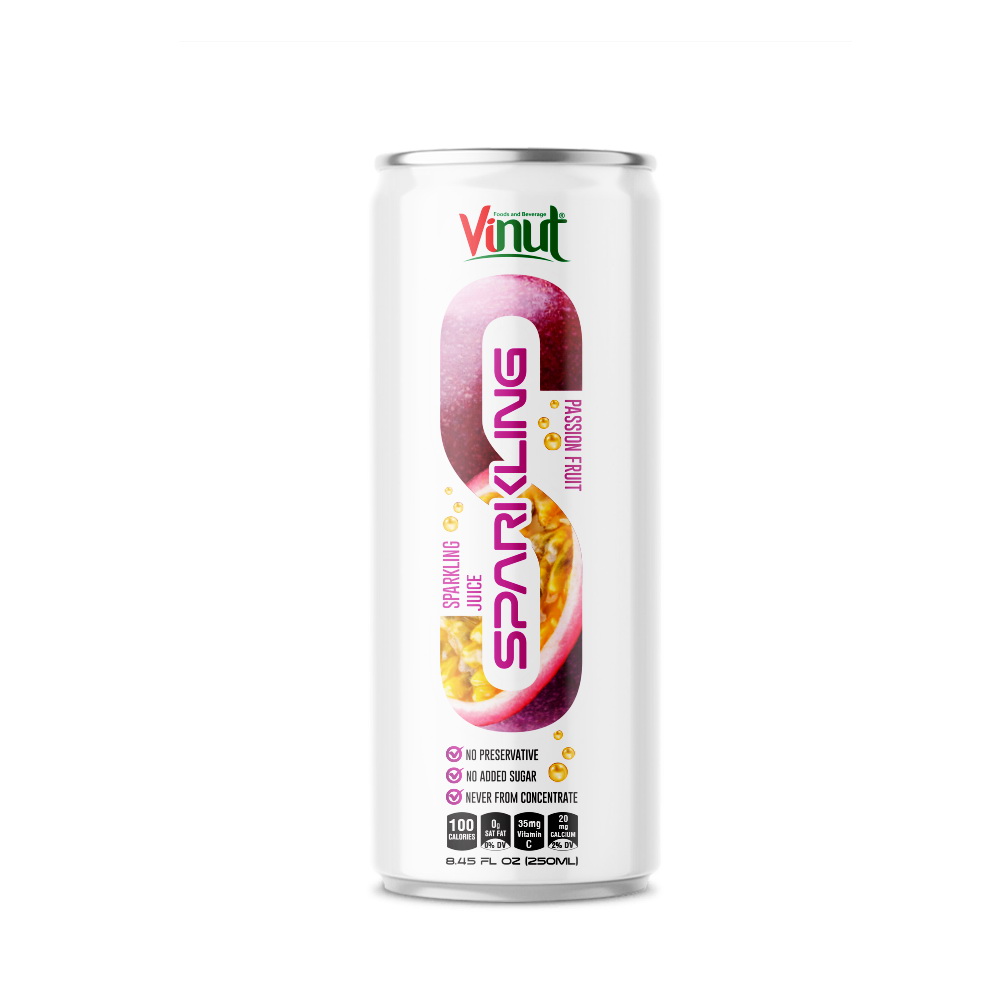 250ml Sparkling Passion fruit juice Vinut Sparkling Passion Fruit Juice, No Added Sugar, Slim Can, 8.45 fl oz 250 mL - Image 1