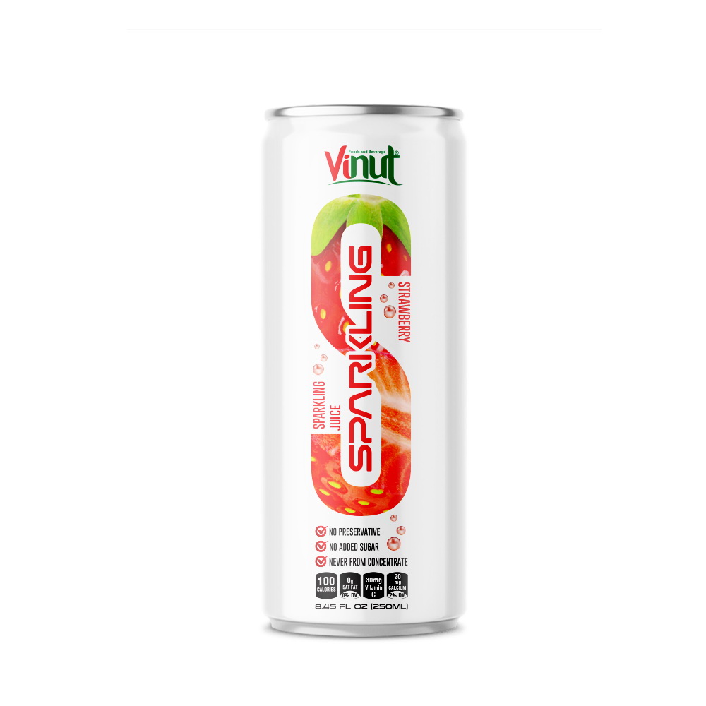 250ml Sparkling Strawberry juice Vinut Sparkling Strawberry Juice, No Added Sugar, Slim Can, 8.45 fl oz 250 mL - Image 1