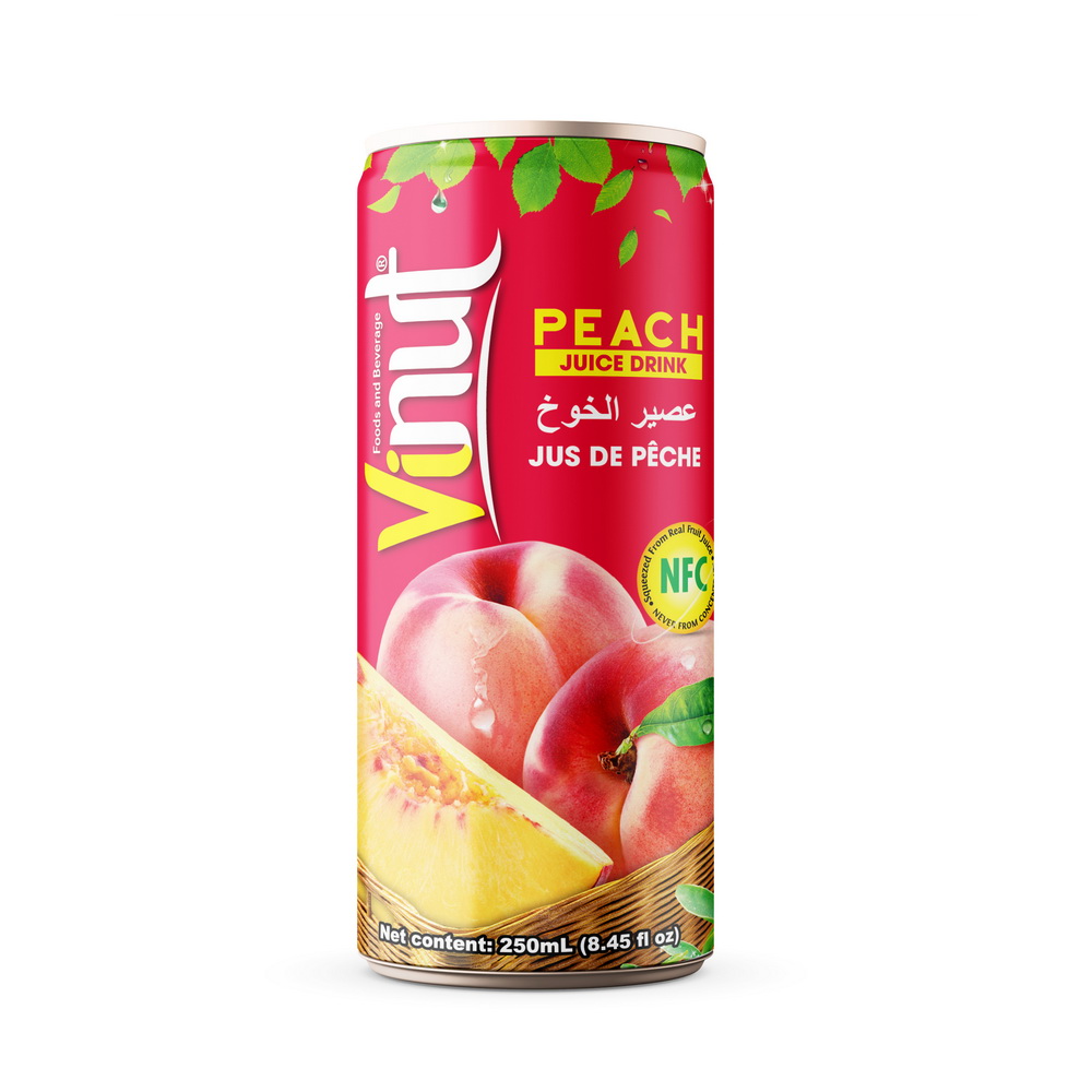 250ml_Peach Vinut Peach Juice Drink, NFC, Slim Can, 8.45 fl oz 250 mL - Image 1