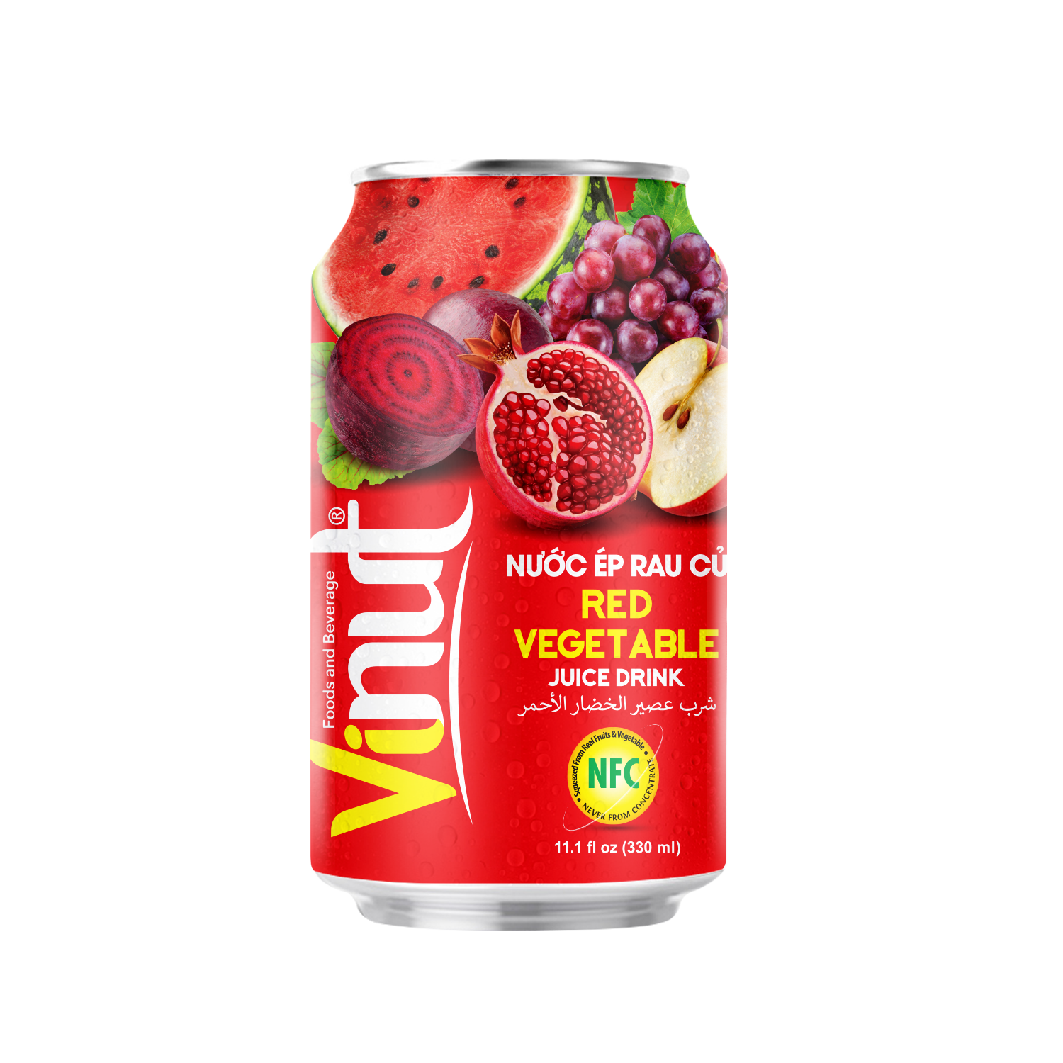 330ml_ Vegetables (3) Vinut Red Vegetable Juice Drink, NFC, Slim Can, 11.1 fl oz 330 mL - Image 1
