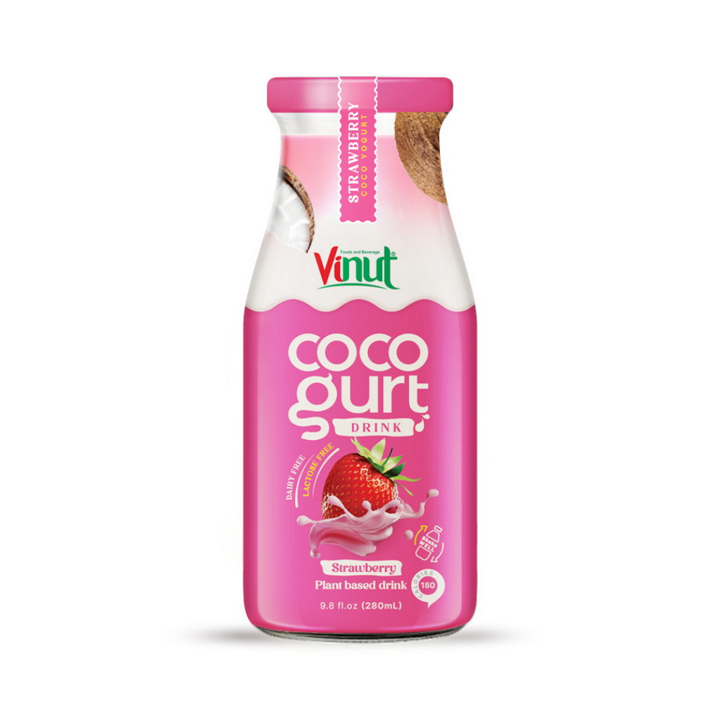 Cocogurt Strawberry Glass Bottle 280ml Vinut Cocogurt Drink Strawberry, Plant based drink, Glass Bottle, 9.8 fl oz 280 mL - Image 1