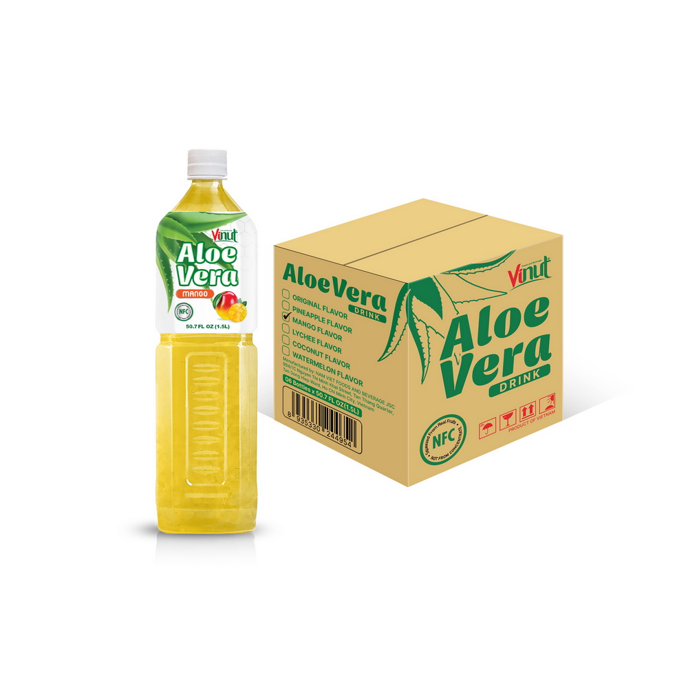 Mokup_Aloe-vera-carton 1.5L x 06-Mango Vinut Aloe Vera Drink Mango, NFC, PET Bottle, 50.7 fl oz 1.5 L - Image 1