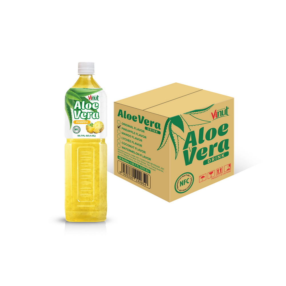 Mokup_Aloe-vera-carton 1.5L x 06-Pineapple Vinut Aloe Vera Drink Pineapple, NFC, PET Bottle, 50.7 fl oz 1.5 L - Image 1
