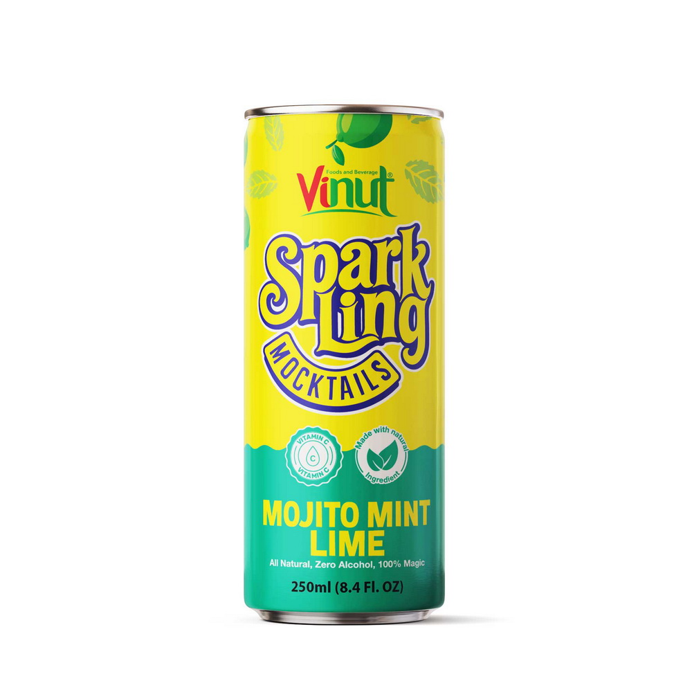 Saprkling water 250ml slim (Lime) Vinut Sparkling Mocktails Mojito Mint Lime, All Natural, Zero Alcohol, Slim Can, 8.4 fl oz 250 mL - Image 1