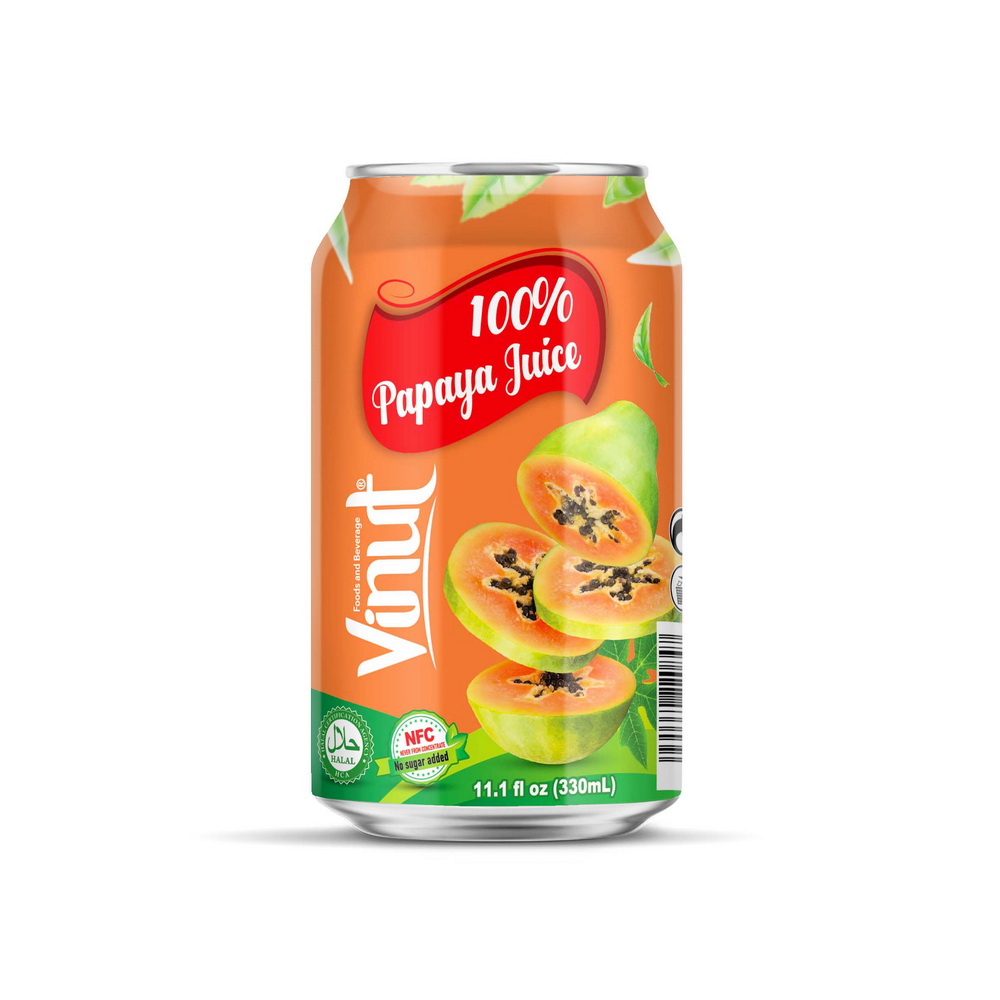 V_330ml_100%_Papaya Vinut 100% Papaya Juice, NFC, No sugar added, Can, 11.1 fl oz 330 mL - Image 1