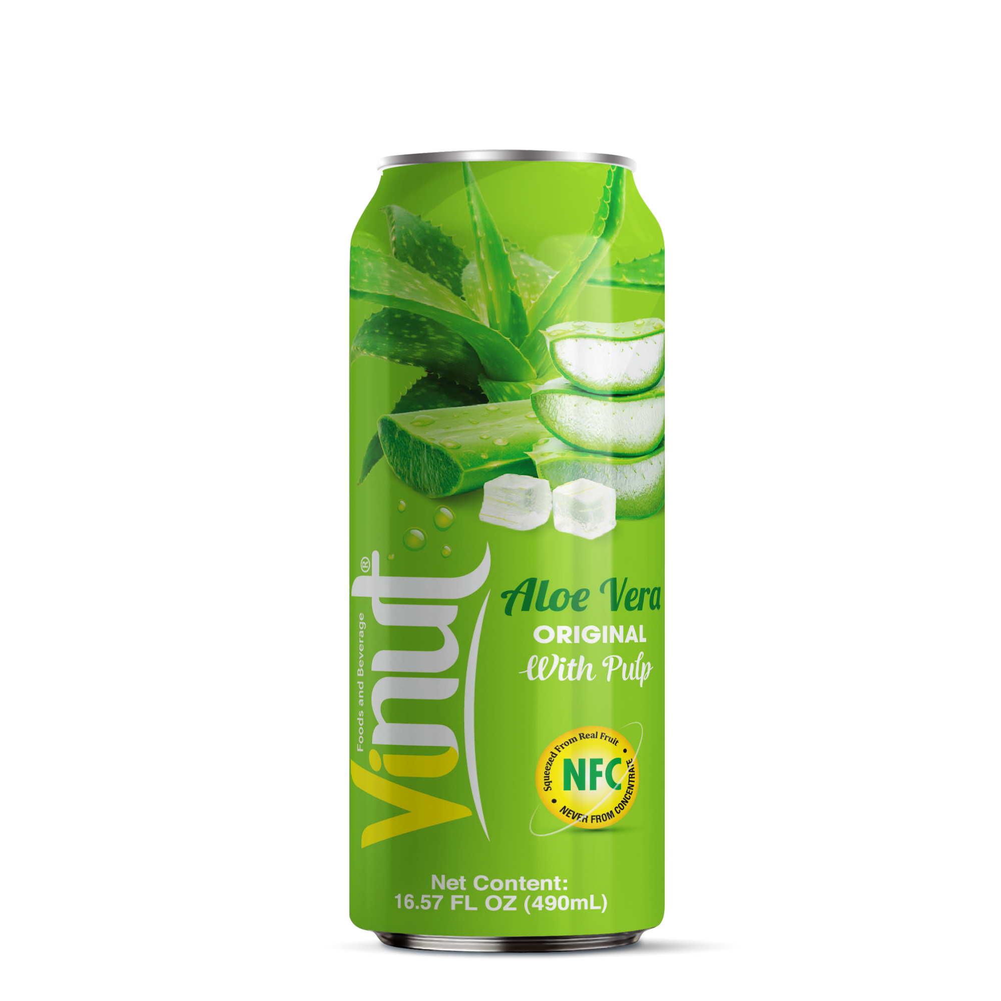 V_Mockup_490ml_Original Vinut Aloe Vera Original with Pulp, NFC, Can, 16.57 fl oz 490 mL - Image 1
